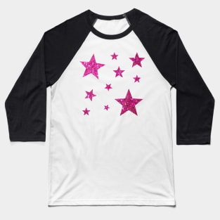 Hot Pink Faux Glitter Stars Baseball T-Shirt